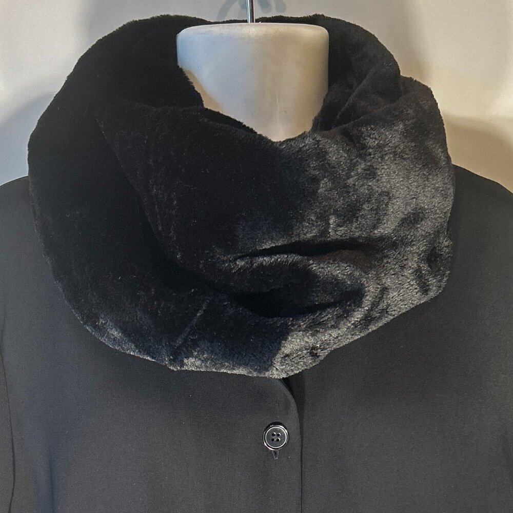 Black Faux Fur Cowl Infinity Scarf Retro Warm Timeless Parisian 40's Essential